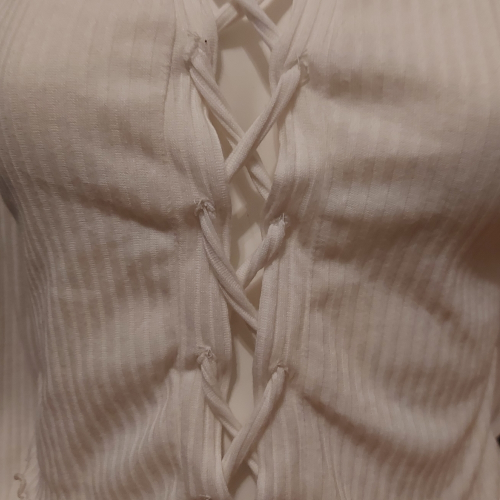 Heart & Hips Cream Lace-Up Ribbed Top - Picture 2 of 6